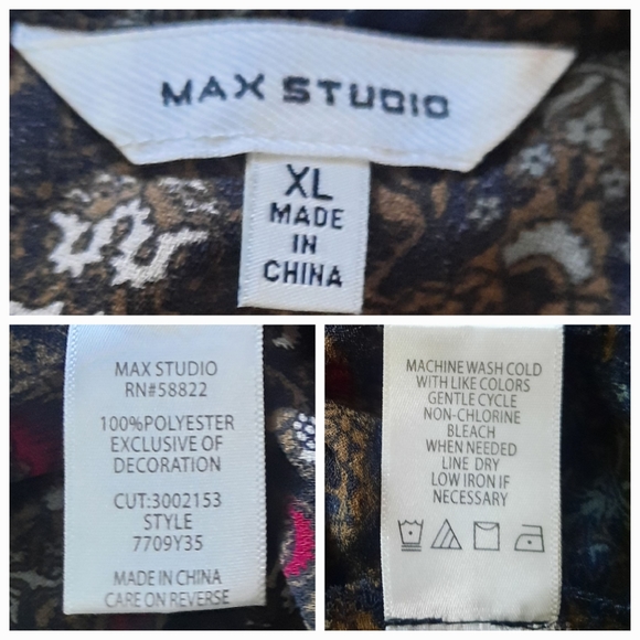 MAX STUDIO High Neck Lace Trimmed Baroque Print Keyhole Back Blouse Sz XL Multi - Picture 9 of 9